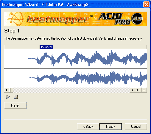 окно beatmapper в Sony ACID 4.0